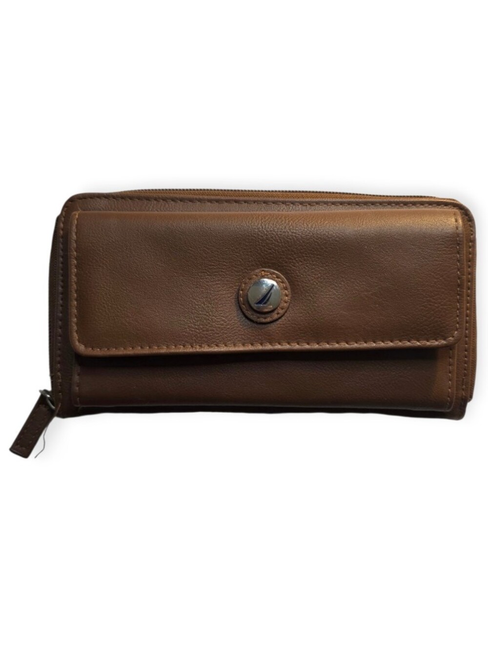 Nautica Brown Faux Leather RFID Zip Around Wallet Card Holder